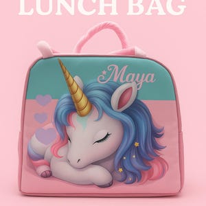 Personalisierte Einhorn Lunch Box für Mädchen - individuelle Namenstasche | Niedliches Back to School Geschenk | Isoliert, leicht, bezaubernd