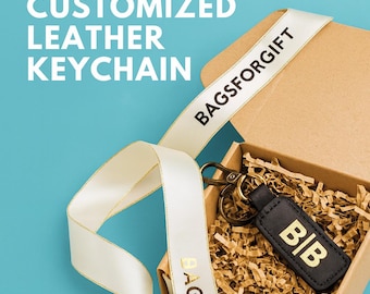 Personalized Leather Keychain, Custom Engraved Key Fob, Handmade