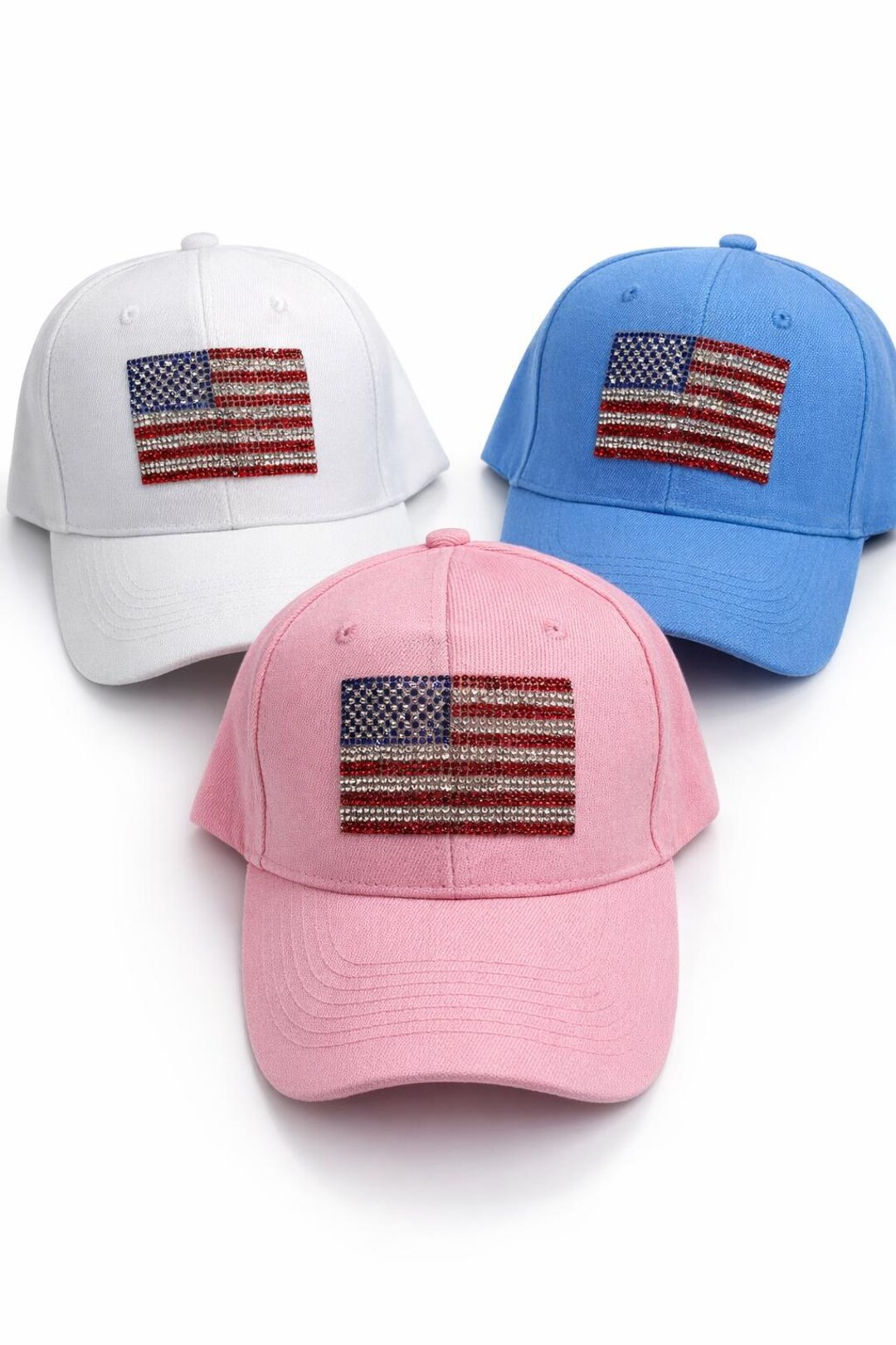 3pk Patriotic Rhinestone Baseball Caps Women Adjustable Trucker Hats USA Rhinestone Bling Patriotic Baseball Cap Womens Hat Flag  main image 3