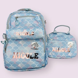 Personalized Mermaid Backpack, Lunch Bag, pencil case, Custom Back to School Gifts, Gifts for Girls, Birthday Gifts, School Bag for Girls