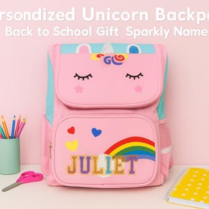 Mochila de unicornio personalizada: mochila escolar arcoíris