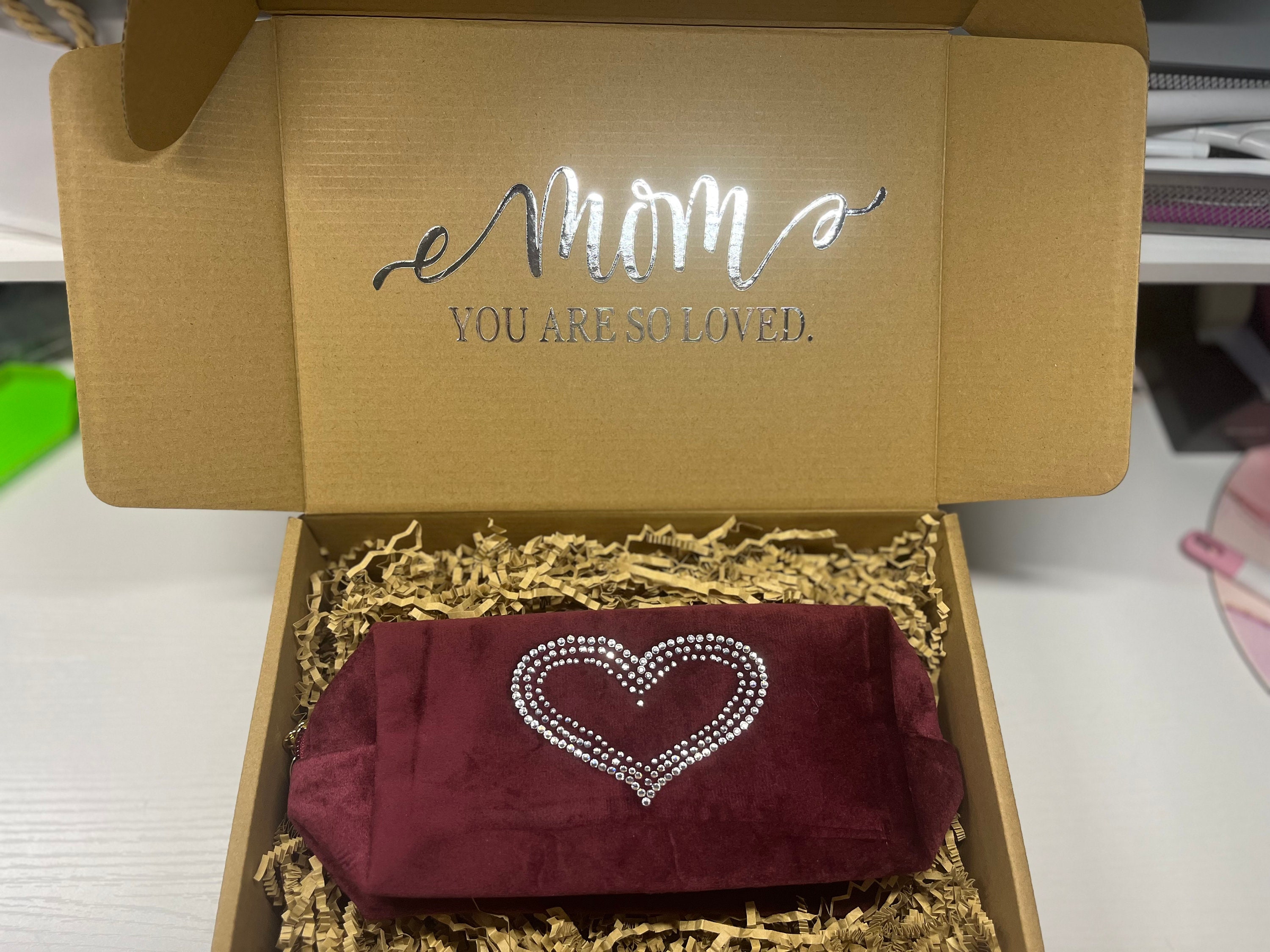 Borsa per il trucco personalizzata in velluto: borsa per cosmetici con iniziale in strass