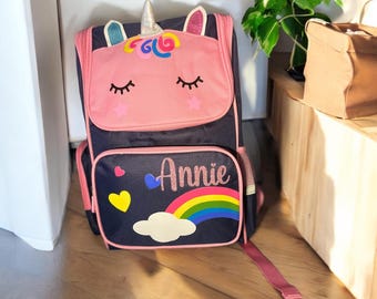 Gepersonaliseerde eenhoornrugzak: grote waterdichte schooltas voor kinderen