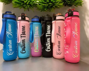 Custom 32oz Water Bottle with Tracker & Straw
