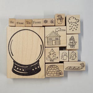 Snow Globe Gift Tag Rubber Stamp Set