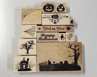 Juego de sellos de goma de Halloween de fantasmas y cementerios