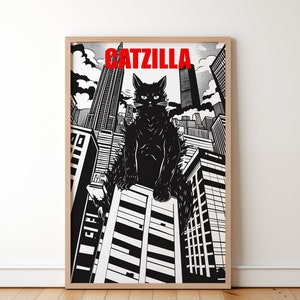Catzilla Movie Poster, Film Vintage Poster, Gift for Cat Lovers, Funny Cat Poster, Godzilla Cat Funny Poster, Cute Cat Poster, Cat Wall Art