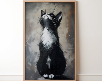 空を見上げる猫の壁画、かわいい猫のバンクシーの壁飾り、友人への動物