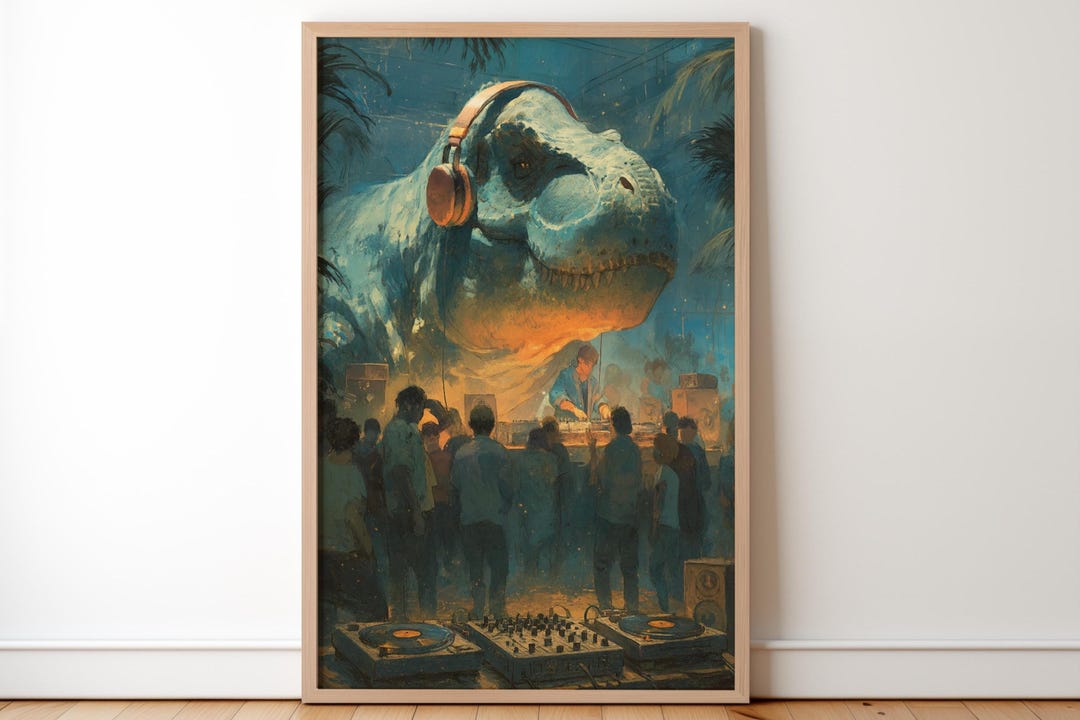 DJ T-rex Art Print: Funny Dinosaur Nightclub Poster - Etsy