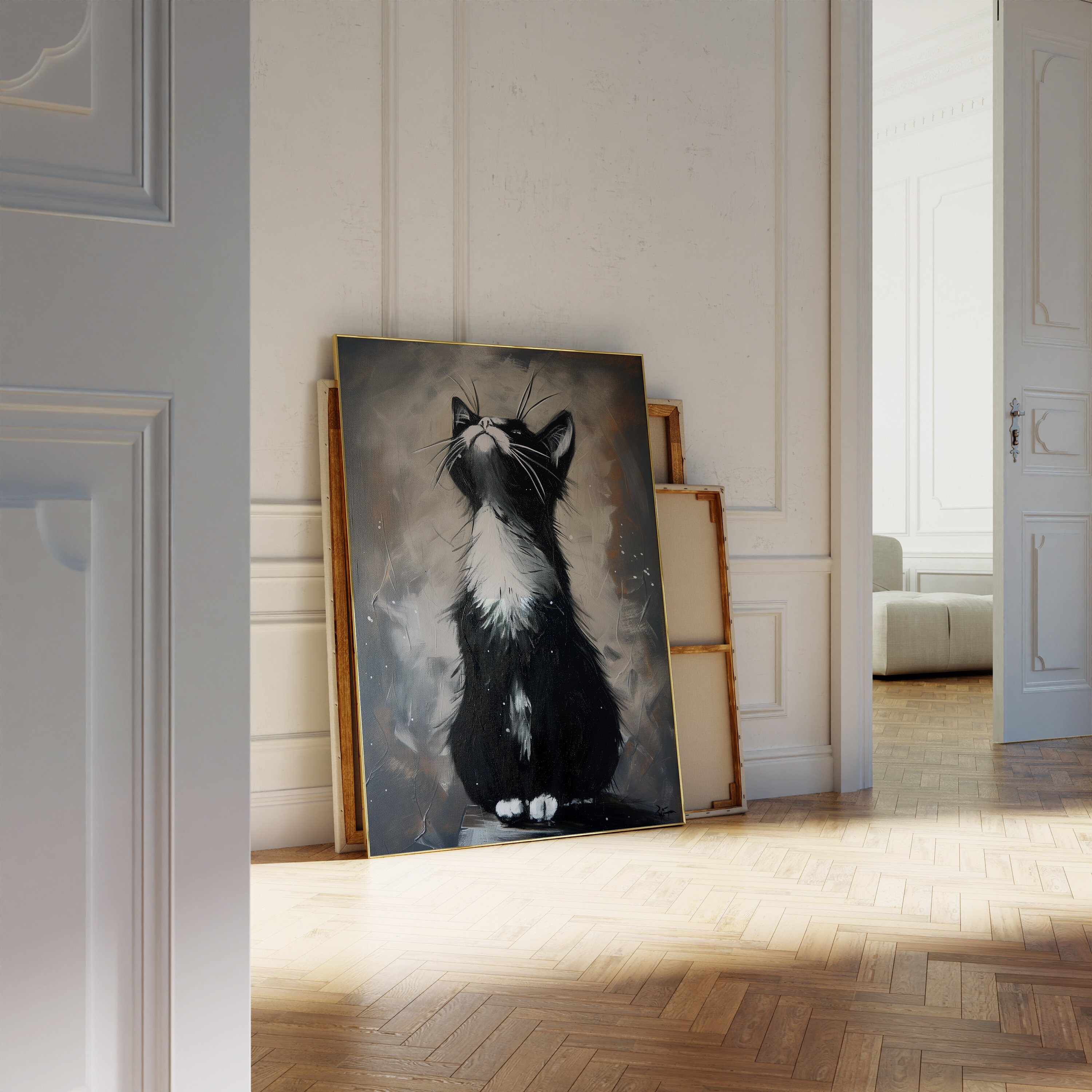 空を見上げる猫の壁画、かわいい猫のバンクシーの壁飾り、友人への動物