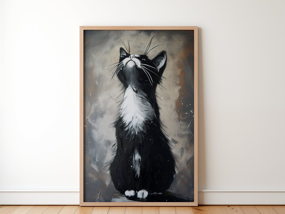 空を見上げる猫の壁画、かわいい猫のバンクシーの壁飾り、友人への動物