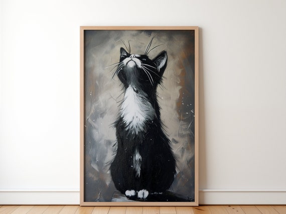 空を見上げる猫の壁画、かわいい猫のバンクシーの壁飾り、友人への動物
