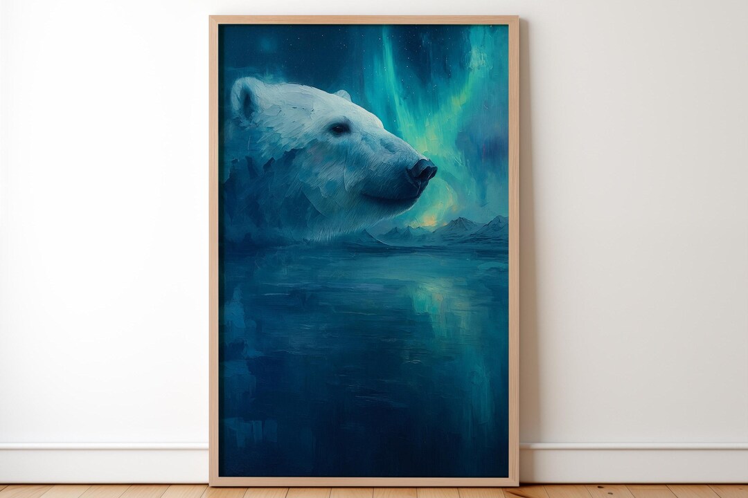 Polar Bear Northern Lights Art Print, Arctic Wildlife Decor - Etsy