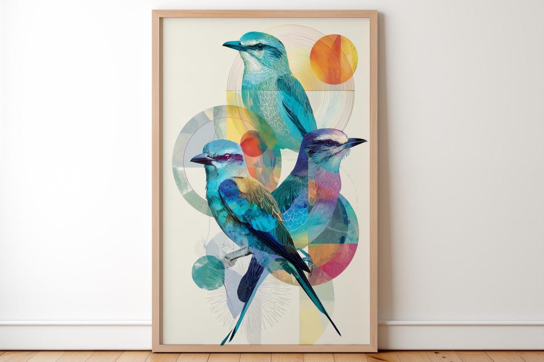 Colorful Bird Art Print, Geometric Wildlife Wall Design, Modern Nature ...