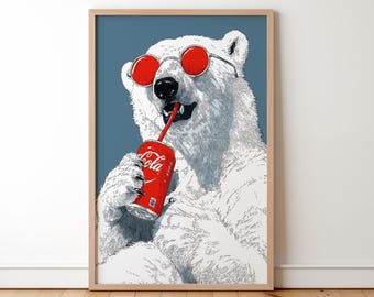 80s Style Arctic White Polar Bear Wearing Sunglasses, Drinking