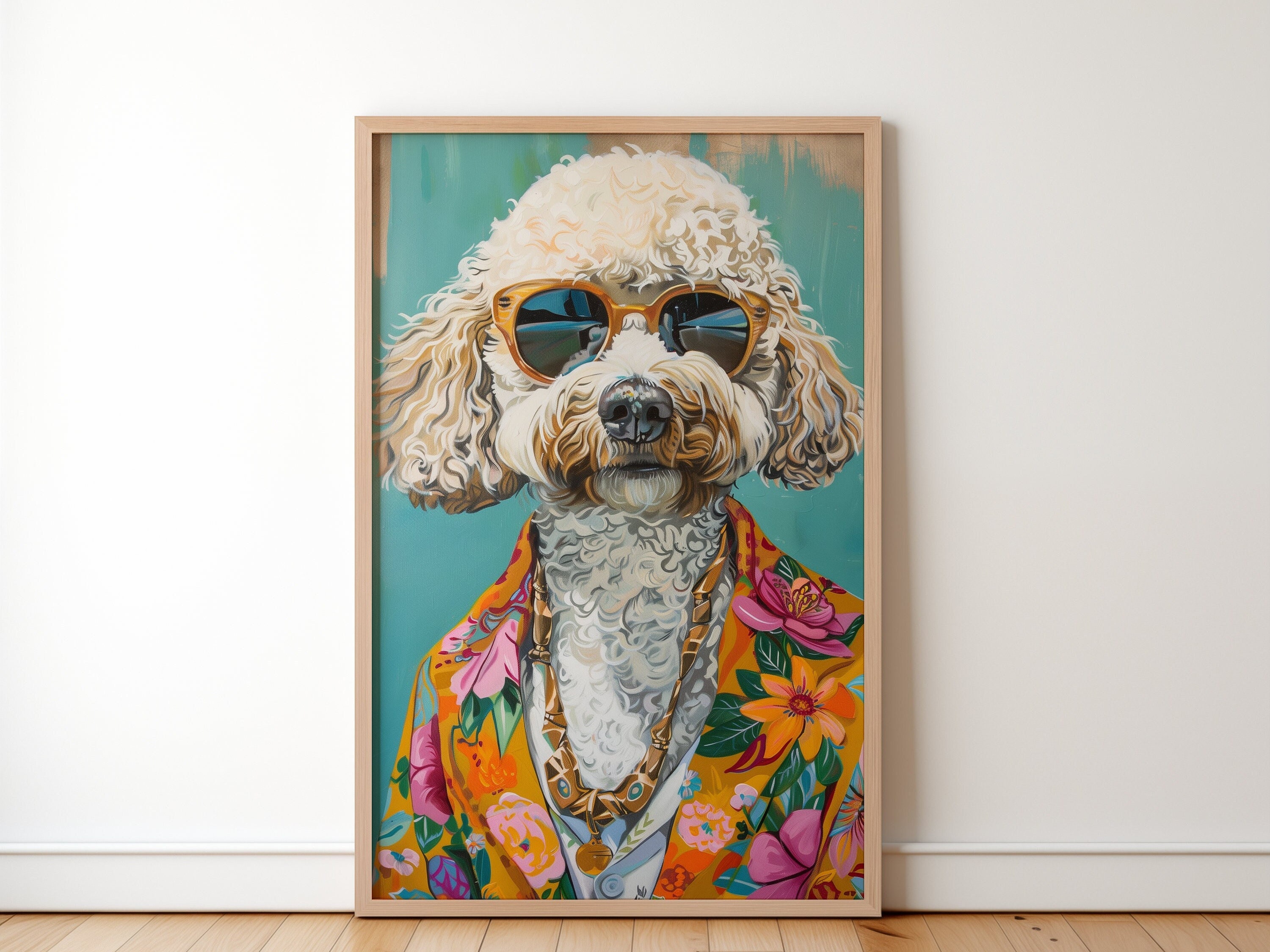 Hippy Dog From 1980s Painting, Funny Dog Wearing Shades and