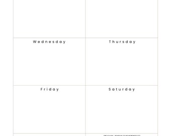Può includere: Un'agenda settimanale minimalista con la scritta "WEEKLY PLANNER" in alto. L'agenda è divisa in sette sezioni, una per ogni giorno della settimana, e una sezione per "TOP PRIORITIES". Il design è semplice ed elegante.