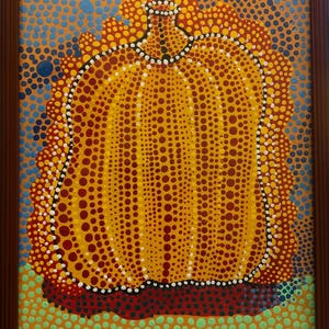 Yayoi Kusama disegno acrilico su cartone firmato a mano e incorniciato