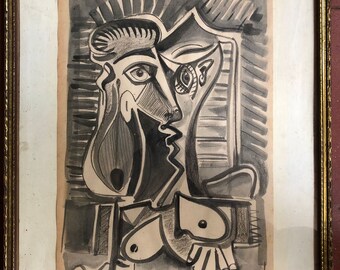 PABLO PICASSO AGUADA drawing hand signed framed art expressionist surrealism