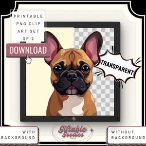Süße Frenchie Clipart-Set Sofortiger digitaler Download - Französische Bulldogge PNG Art Sublimationsdesigns - Lustiger Hund druckbare Grafikaufkleber