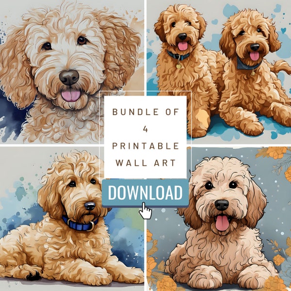 Goldendoodle Downloadable Print Set, Goldendoodle PNG Instant Download Golden Doodle Dog Lover Gift Cheap Gift Ideas, Dog Breed Downloadable