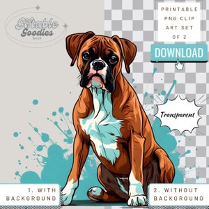 Boxer Dog PNG Dog Clip Art Downloadable Set of 3, Transparent PNG Graphic Instant Download Boxer Dog Lover Gift for Scrapbooking