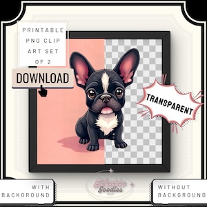 Süßer Frenchie Clipart-Set Sofortiger digitaler Download - Französische Bulldogge PNG Art Sublimationsdesigns - Lustiger Hund druckbare Grafik