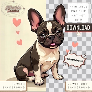 Süßer Frenchie Clipart-Set Sofortiger digitaler Download - Französische Bulldogge PNG Art Sublimationsdesigns - Lustiger Hund druckbare Grafik