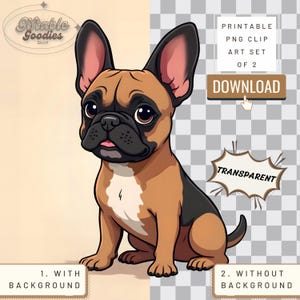 Süßer Frenchie Clipart-Set Sofortiger digitaler Download - Französische Bulldogge PNG Art Sublimationsdesigns - Lustiger Hund druckbare Grafikaufkleber