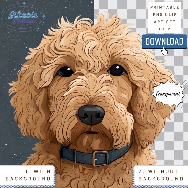 Goldendoodle PNG Dog Clip Art Downloadable Set of 2, Transparent PNG Dog Graphics Instant Download Golden Doodle Dog Lover Gift