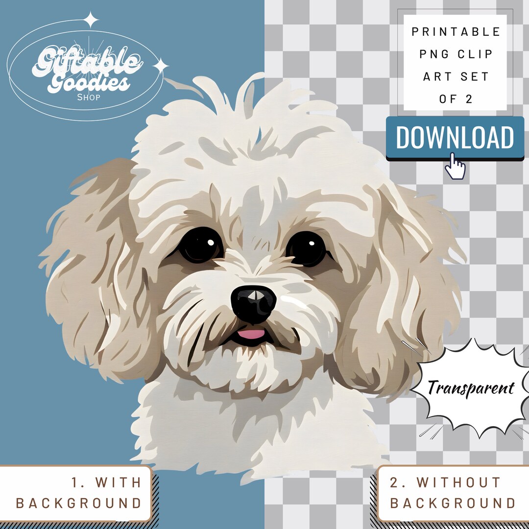 Cute Maltipoo Dog Clipart - Instant Download Set of 2 PNG and JPEG for ...