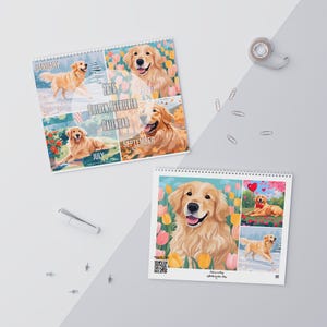 Golden Retriever Wall Calendar, 2025 Dog Calendar for Retriever Owners, Cute Pet Pics, Colorful Designs & Animal Art for Dog Lovers