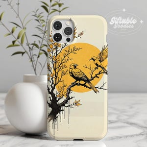 Canary Bird Phone Case, Cute iPhone MagSafe Case, Samsung Tough Slim Cover, Black and Yellow Aesthetic Designer Gift for Japanese Art Lovers