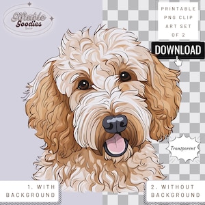 Bundle de clipart PNG chien Goldendoodle, chien drôle imprimable, mignon cadeau pour amoureux des chiens Golden Doodle, téléchargement de race de chien Doodle