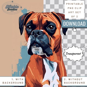 Boxer Dog PNG Dog Clip Art Downloadable Set of 2, Transparent PNG Graphic Instant Download Boxer Dog Lover Gift for Scrapbooking