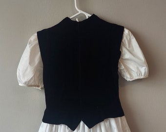 Robe pour fille en velours noir des années 80 et blanche, taille 12