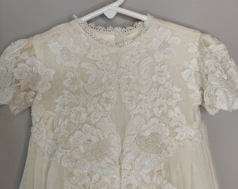 Handmade Off White Baby's Christening Gown, Coat and Bonnet Made from 1970 Alencon Lace Wedding Gown