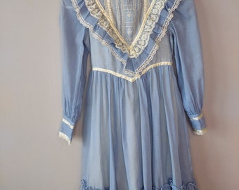 1980's Children's Gunne Sax Dress Dusty Blue Girl's Size 12