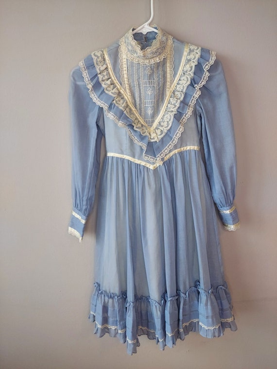 1980's Children's Gunne Sax Dress Dusty Blue Girl… - image 1