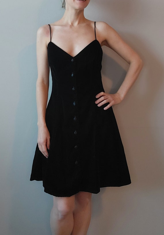 1990s Black Velvet Party Dress Moda International 