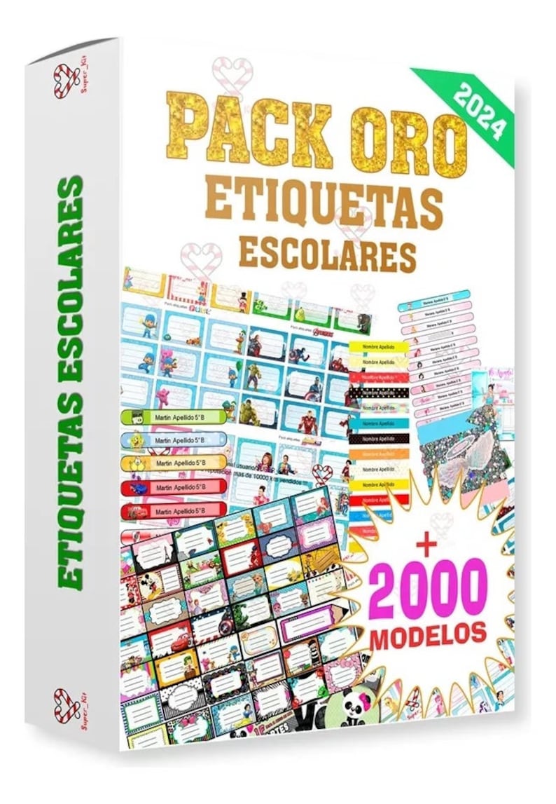 Kit Imprimible Etiquetas Escolares Pack Oro 1000 Modelos imagen 1