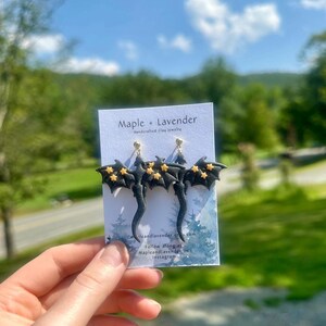 Black Glitter Celestial Dragon Earrings | Fantasy Earrings | Bookish Earrings | Polymer Clay Earrings | Handmade Jewelry