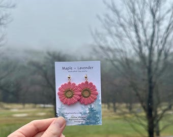 Light Pink Daisy Earrings | Flower Earrings | Spring Dangle Earrings | Polymer Clay Earrings | Handmade Jewelry