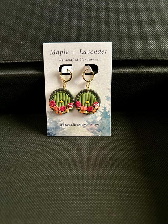 Fall Inspired Hobbit Door Earrings | Mushroom | Fantasy Earrings | Cottagecore Earrings | Polymer Clay Earrings | Handmade Jewelry