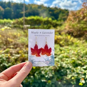 Große Ahornblatt Ohrringe | Herbst Ohrringe | Laubwerk | Vermont Ohrringe | Fimo Ohrringe | Ton baumeln Ohrringe | Handmade Schmuck