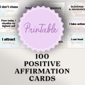 100 cartes d'affirmations du jour imprimables numériques | Cartes de manifestation | Cartes numériques avec citation positive