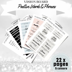 Mots et expressions puissants pour Vision Board | PDF imprimable | Vision Board 2024 | Mots de pouvoir de manifestation | Visualisation intentionnelle