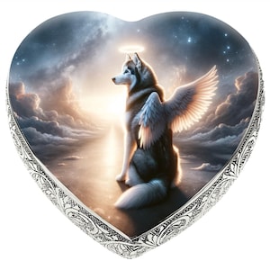 Siberian Husky Cremation Urn: Heart-Shaped Pet Ashes Memorial