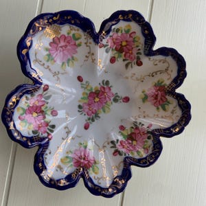 Floral, hand painted, antique trinket dish