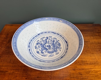 Vintage kinesisk skål i porslin, 23 cm, riskorn